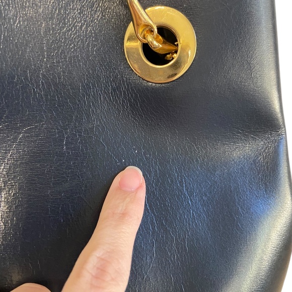 Celine w/ COA Navy Leather Bucket Shoulder Bag w/ Gold Hardware Chain Authentic - Picture 15 of 16